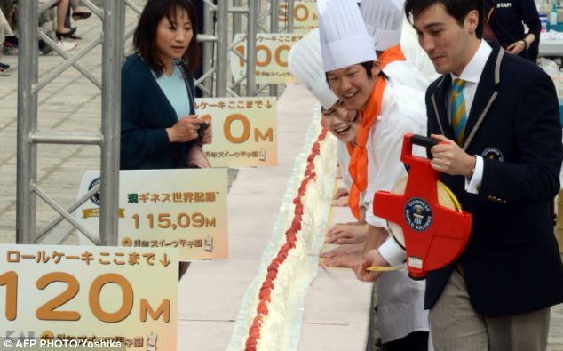 Nhóm sinh viên hồi hộp đợi Tổ chức Guinness đo chiều dài chiếc bánh