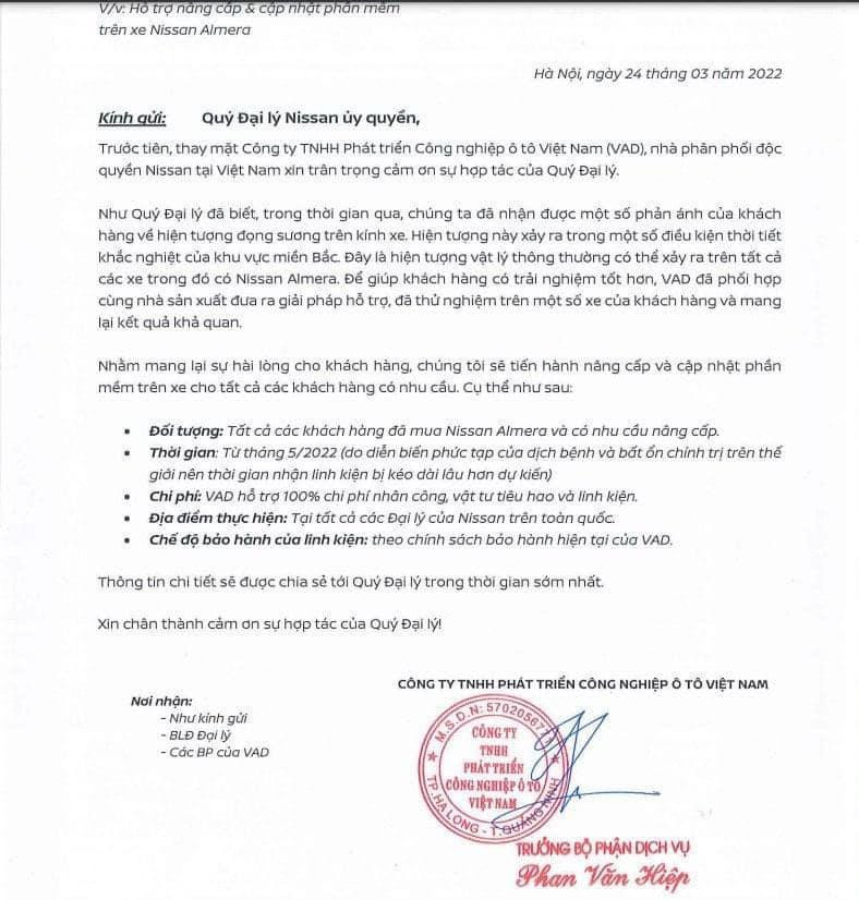 Để xoa dịu nỗi lo của khách hàng, nhân viên đại lý đã cung cấp thông tin triệu hồi của sản phẩm Nissan Almera.