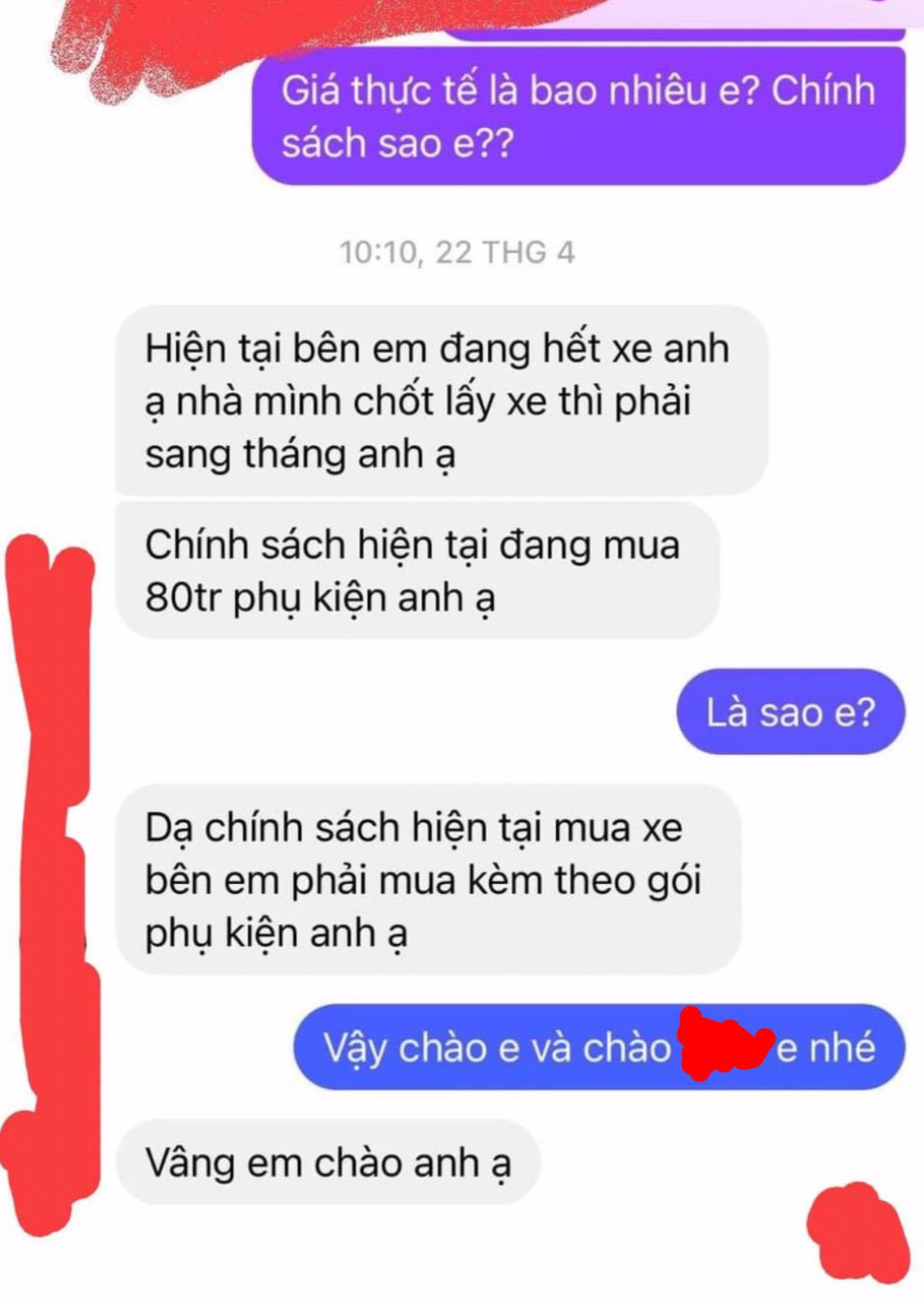 Một khách hàng thẳng thừng từ chối mua xe kèm khoản tiền chênh. Một khách hàng thẳng thừng từ chối mua xe kèm khoản tiền chênh.