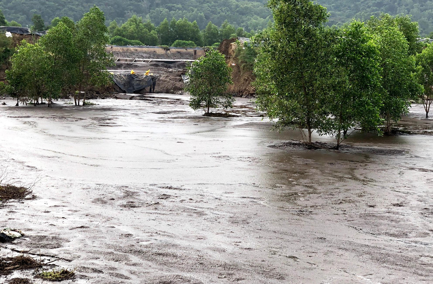 Nước thải đen ngòm, hôi thối tràn ra dòng suối. Ảnh: M.T.