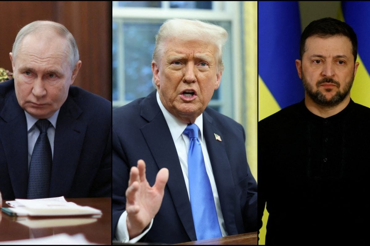 (Từ trái qua phải) Tổng thống Nga Vladimir Putin, Tổng thống Mỹ Donald Trump và Tổng thống Ukraine Volodymyr Zelensky. (Ảnh: Reuters)