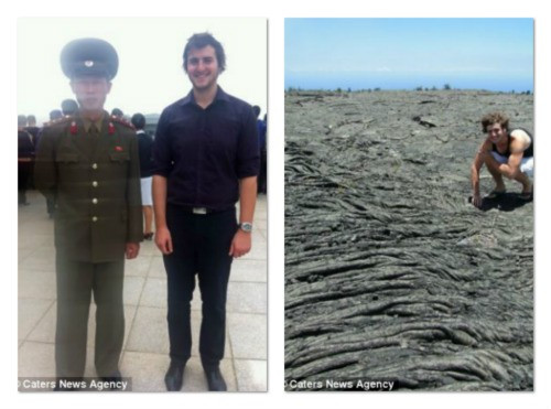 James cũng đến nhiều nước ở Châu Á, ảnh phía bên trái là hình ảnh ông chụp tại Triều Tiên, bên phải là ở Hawaii (Mỹ)