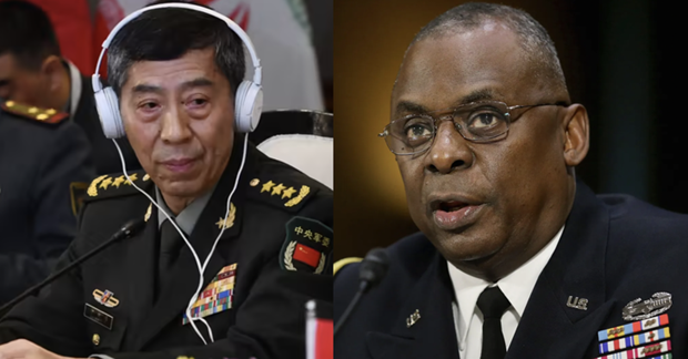 Bộ trưởng Quốc phòng Trung Quốc Lý Thượng Phúc (trái) và người đồng cấp Mỹ Lloyd Austin. Bộ trưởng Quốc phòng Trung Quốc Lý Thượng Phúc (trái) và người đồng cấp Mỹ Lloyd Austin.