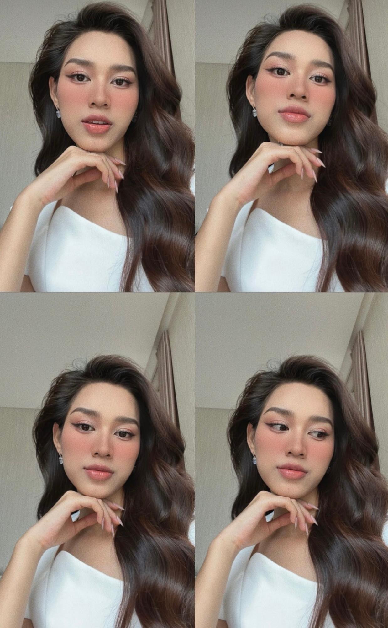 Nàng hậu chọn phong cách trang điểm tông màu nude và mái tóc uốn xoăn nhẹ nhàng, nữ tính.