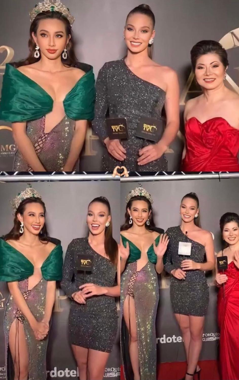 Thuỳ Tiên và bà Teresa trên thảm đỏ đêm chung kết.