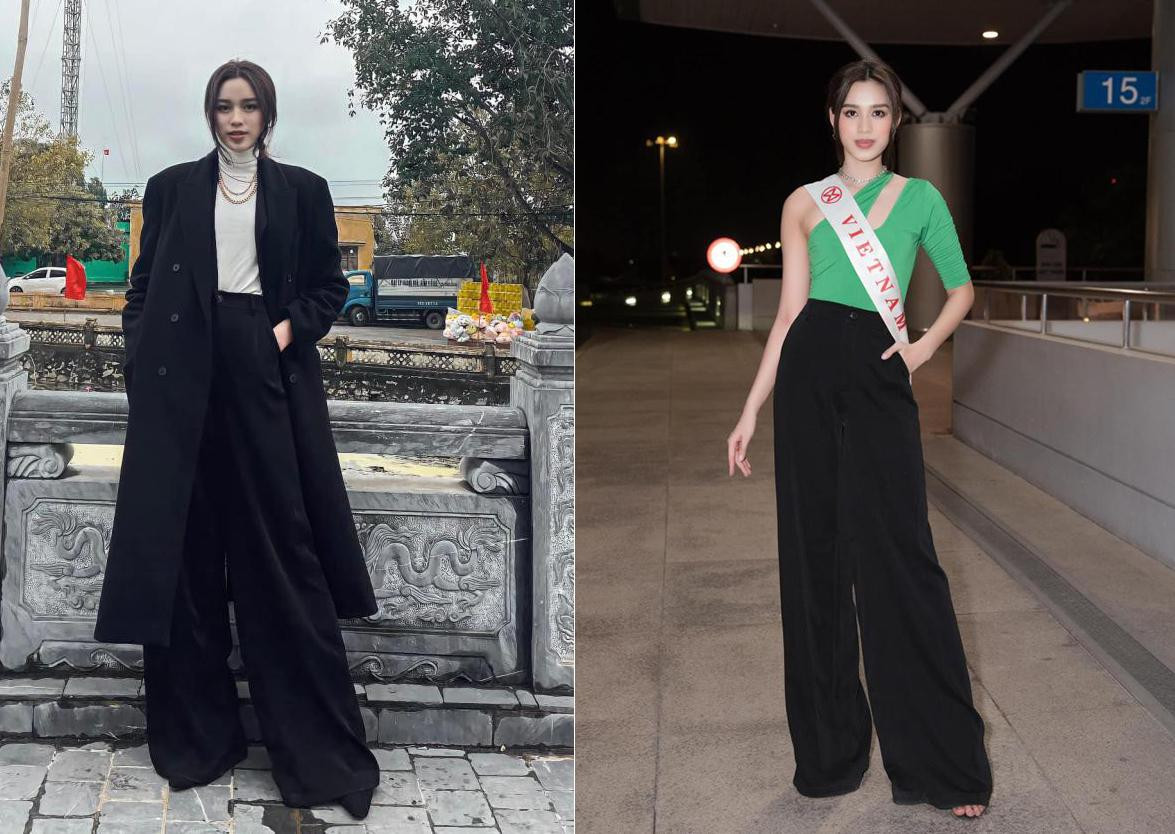 Ngay cả khi đi thi Miss World, Đỗ Thị Hà cũng từng nhiều lần mặc lại đồ cũ. Điển hình như chiếc quần ống loe kéo dài chân này.