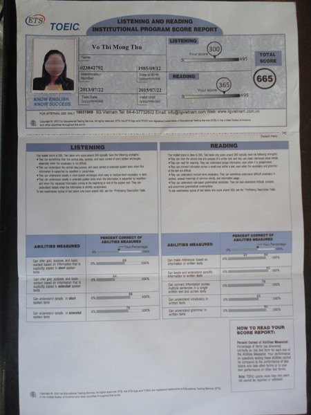 Xác nhận chữ ký khi thi và nhận kết quả của TS Mộng Thu tại IIG Việt Nam. 