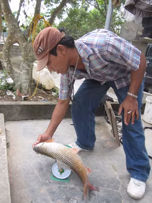 “Đại ca” Hủng Trăn - Phan Trọng Lương và sản phẩm đánh bắt được từ lòng hồ