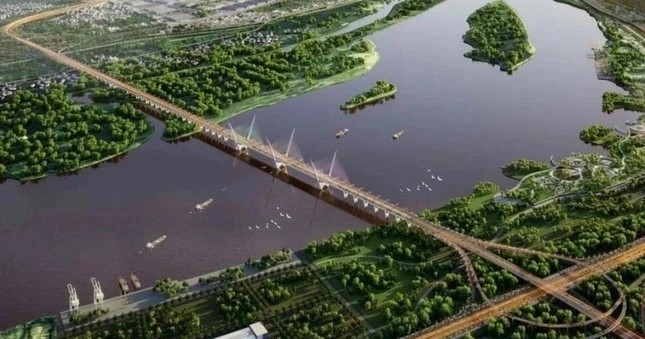 Phối cảnh cầu Ngọc Hồi và đường dẫn hai đầu cầu.