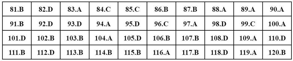 Đáp án tham khảo mã đề 206.