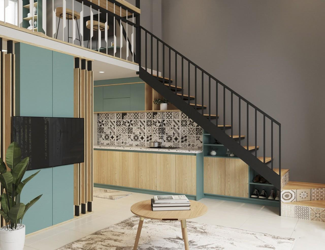 Lấy ý tưởng mộc mạc từ thiên nhiên, căn phòng phối màu xannh làm chủ đạo, bên cạnh đó màu xanh cũng là màu phong thủy của chủ nhà nên hy vọng mọi thứ suôn sẻ để chị có thể cho thuê được dễ dàng hơn giữa đại dịch COVID -19.