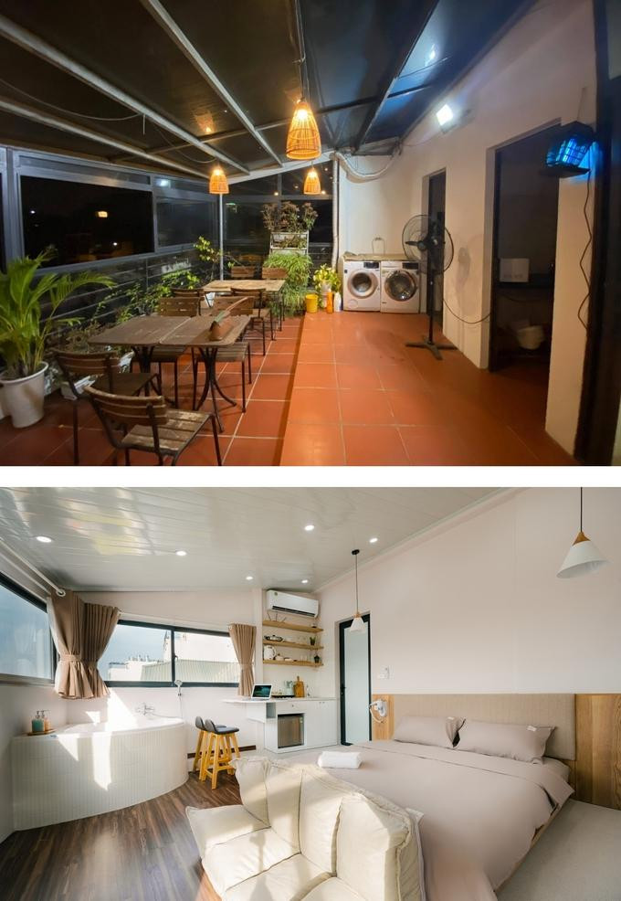 Sân thượng nhà Tùng Anh trước và sau cải tạo.