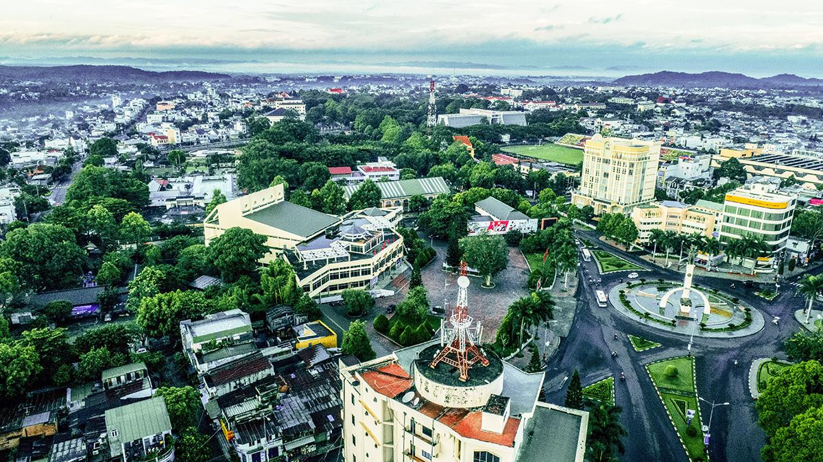 Một góc trung tâm TP Buôn Ma Thuột nhìn từ trên cao. Ảnh: Duy Thành
