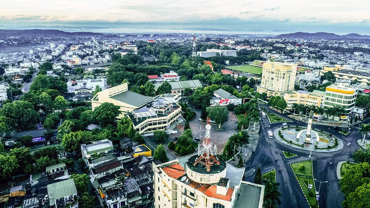 Một góc trung tâm TP Buôn Ma Thuột nhìn từ trên cao. Ảnh: Duy Thành