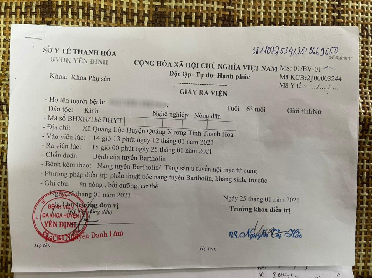 Giấy xuất viện của bà N.