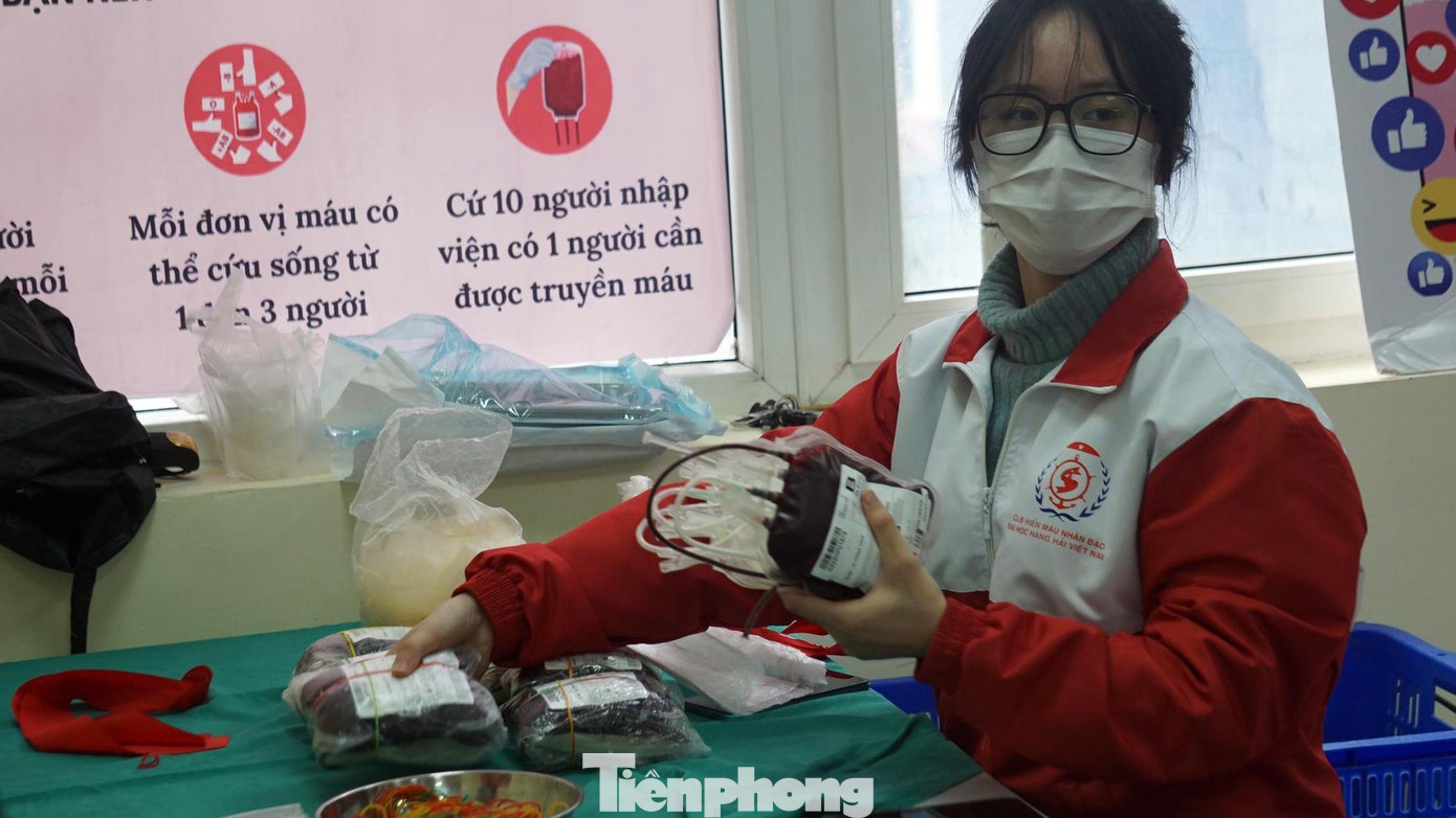 Sau khi các tình nguyện viên hiến máu, thành viên của câu lạc bộ hiến máu Đại học Hải Phòng đóng gói, bảo quản các đơn vị máu để chuyển đến các bệnh viện.