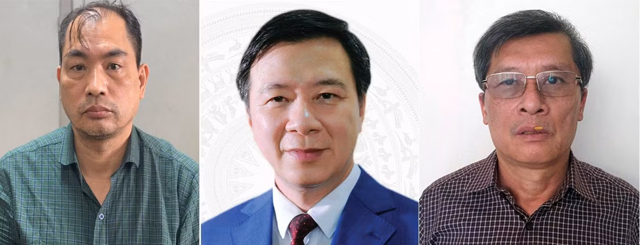 Ba bị can bị khởi tố, bắt tạm giam lần lượt (từ trái sang phải ảnh), gồm: Phạm Duy Tuyến; Phạm Xuân Thăng, Phạm Mạnh Cường.