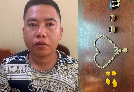 Tên trộm và tang vật vụ án.