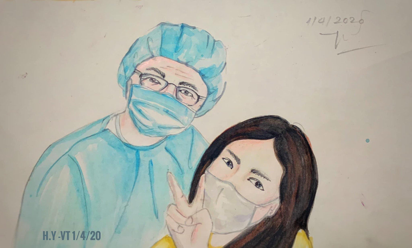 Đôi mắt lạc quan, vui vẻ chiến thắng dịch của bác sĩ và người bệnh.