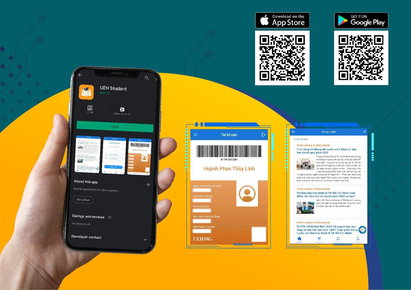 Ứng dụng UEH Student mang đến nhiều tiện ích thông minh cho người học tại UEH.