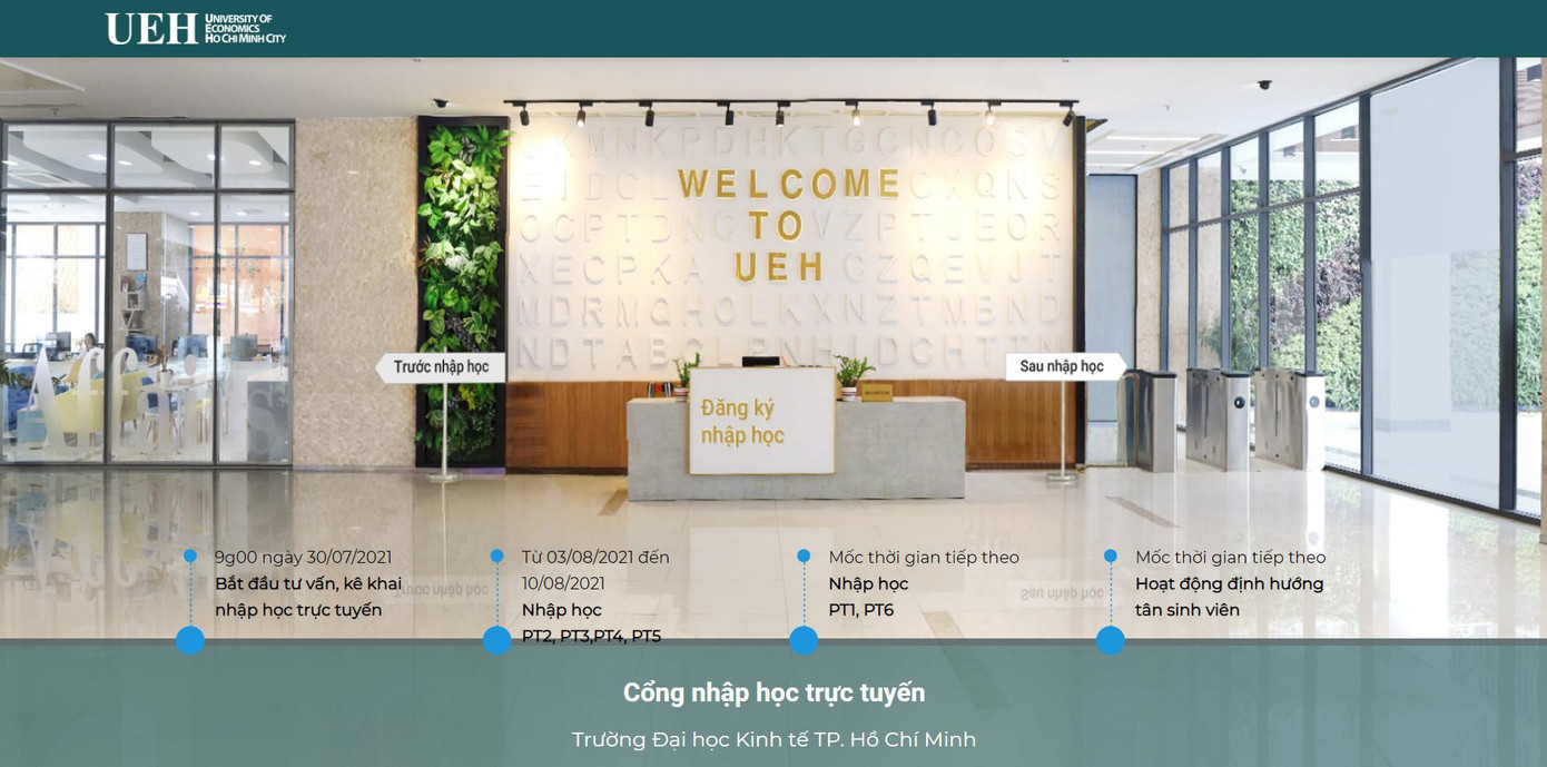 Platform tư vấn và nhập học trực tuyến với giao diện 3 phần chính là trước, trong và sau nhập học.