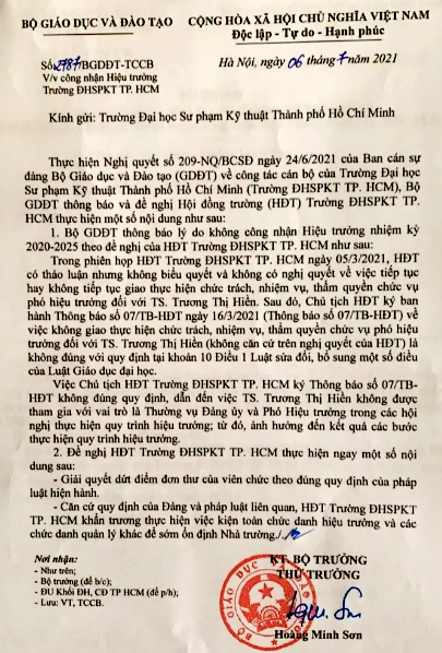Công văn của Bộ GD - ĐT gửi trường ĐH Sư phạm Kỹ thuật TP. HCM. Công văn của Bộ GD - ĐT gửi trường ĐH Sư phạm Kỹ thuật TP. HCM.