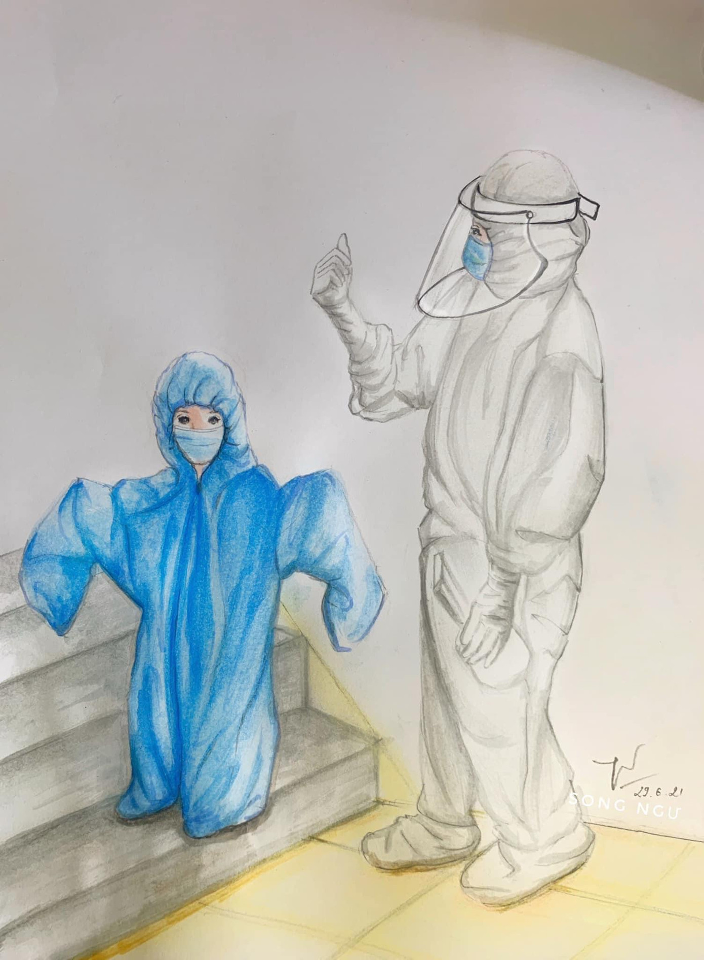 Bác sĩ động viên em bé trong bệnh viện.