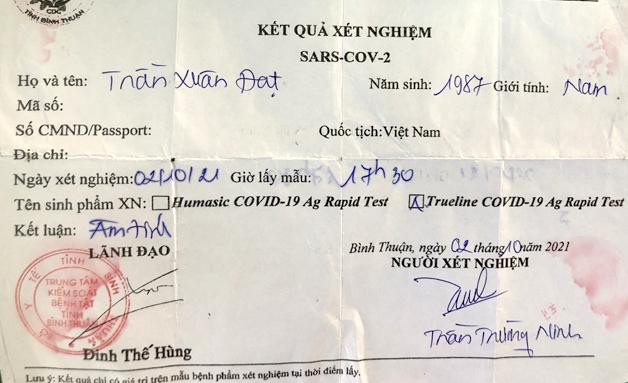 Một phiếu xét nghiệm giả được nhóm này rao bán.