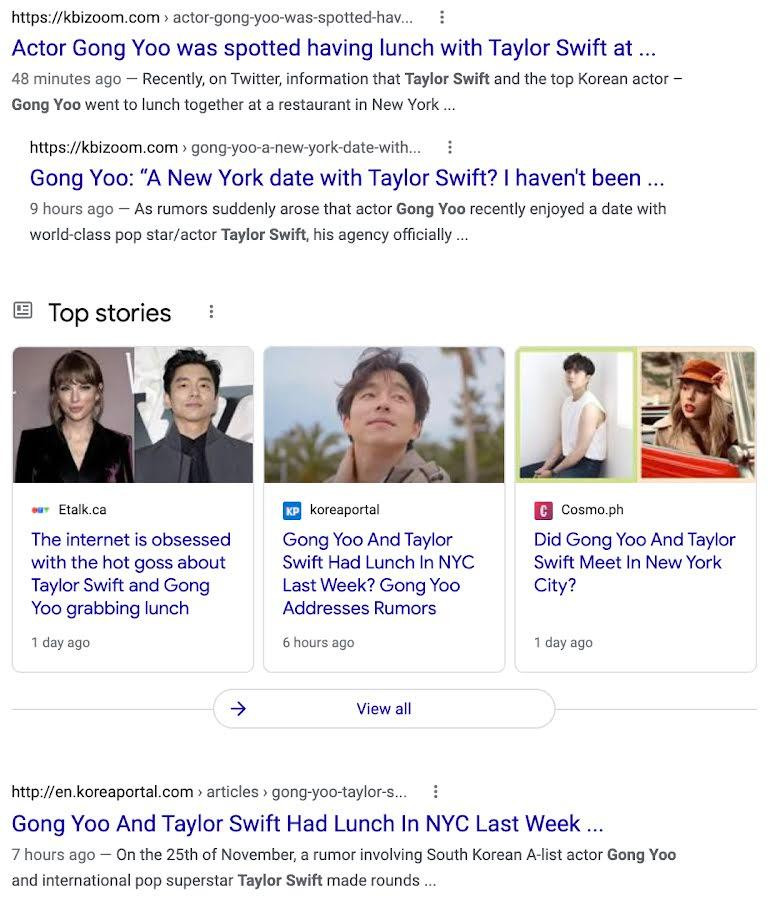 Nhiều trang tin đưa tin về Gong Yoo và "Công chúa nhạc đồng quê". Nhiều trang tin đưa tin về Gong Yoo và "Công chúa nhạc đồng quê".