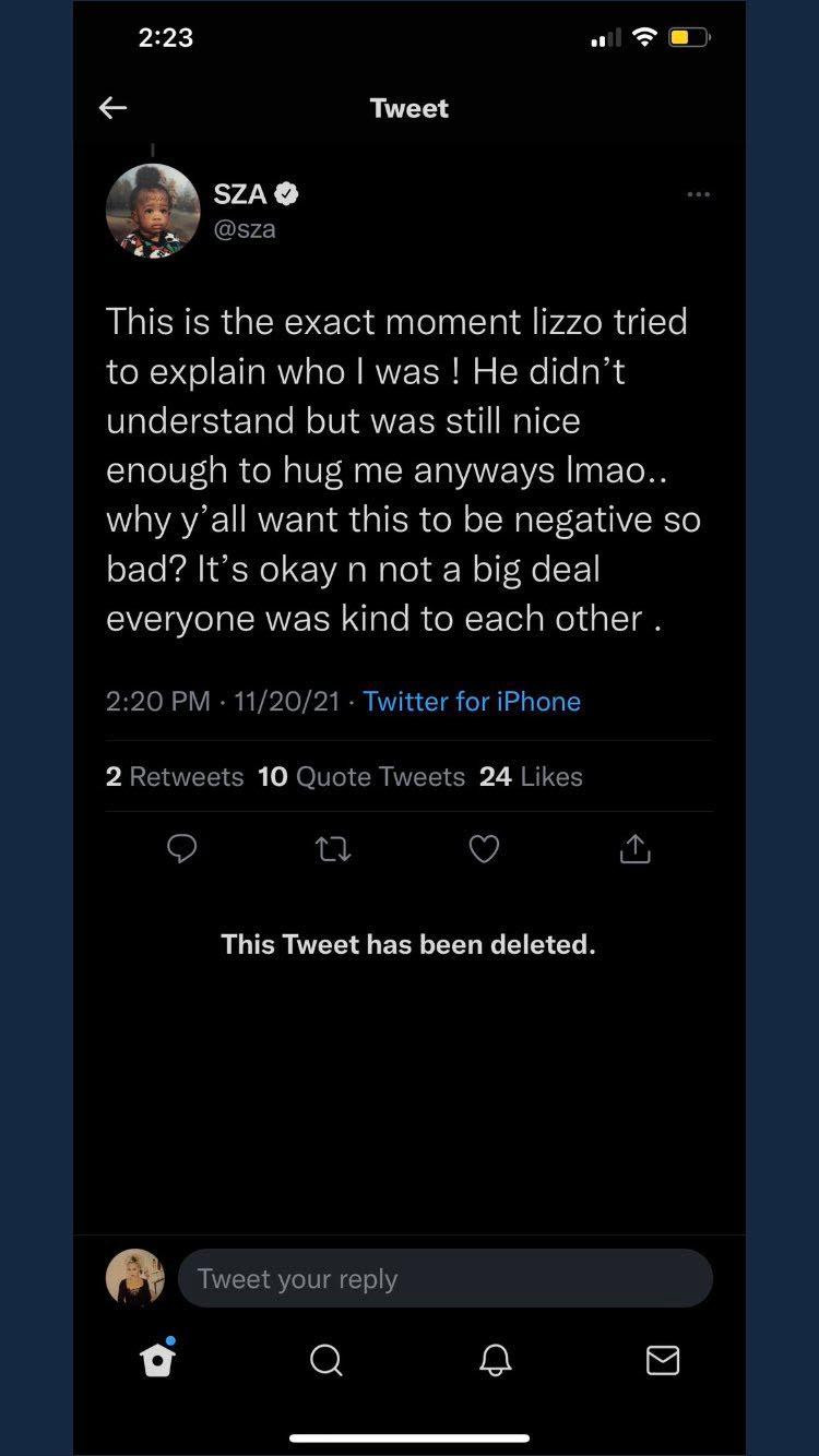 SZA đăng bài giải thích sau đó nhưng rồi xóa đi. SZA đăng bài giải thích sau đó nhưng rồi xóa đi.