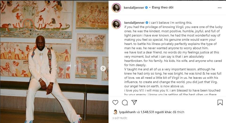 Kendall Jenner dành những lời cuối cho Virgil Abloh.