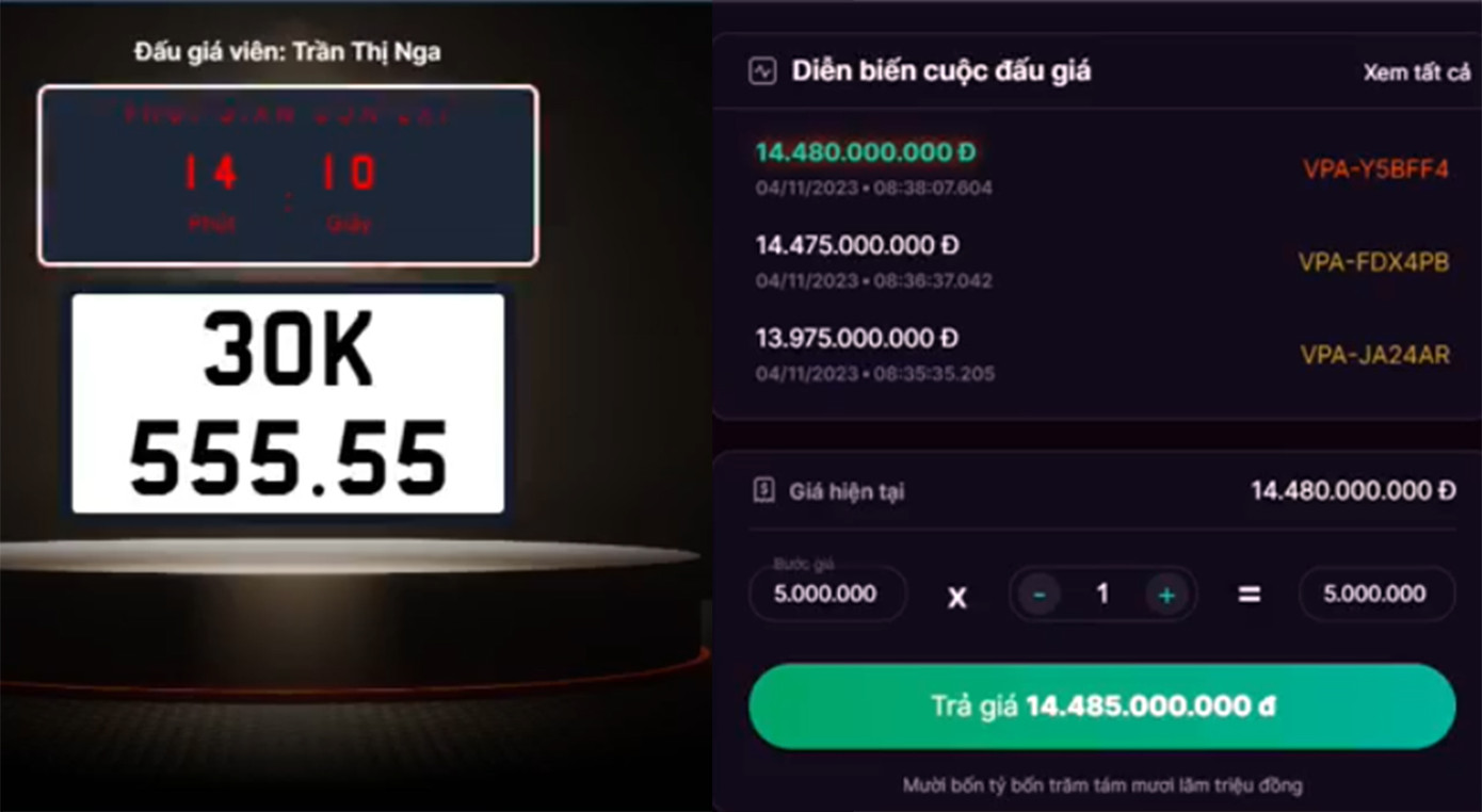 Diễn biến phiên đấu giá biển số 30K-555.55.