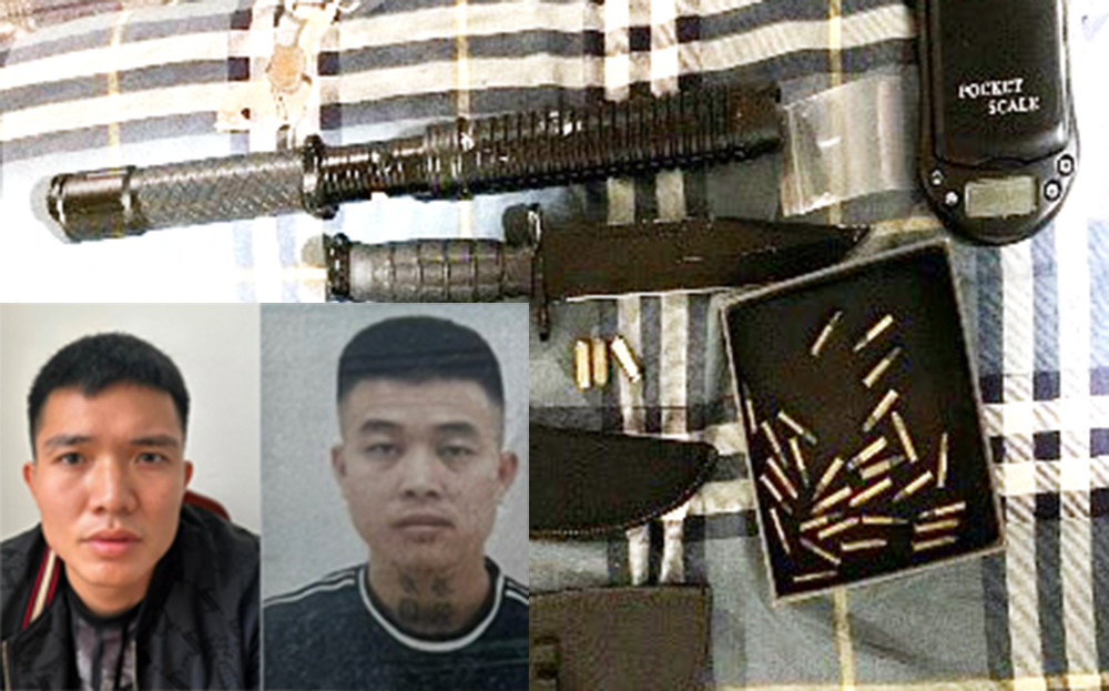 Hai đối tượng cùng tang vật thu giữ. Hai đối tượng cùng tang vật thu giữ.