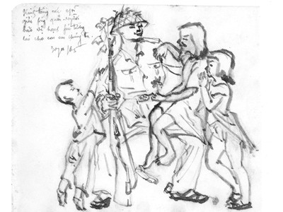 Một trong khoảng 40 bức ký họa đen trắng được lưu giữ từ trận Long Tân . Một trong khoảng 40 bức ký họa đen trắng được lưu giữ từ trận Long Tân