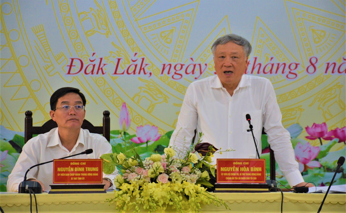 Chánh án TAND Tối cao Nguyễn Hòa Bình phát biểu tại cuộc làm việc Chánh án TAND Tối cao Nguyễn Hòa Bình phát biểu tại cuộc làm việc