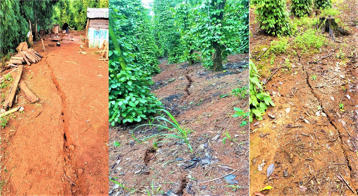 Các vết nứt xuất hiện quanh nhà dân ở gần khu vực hồ thủy lợi