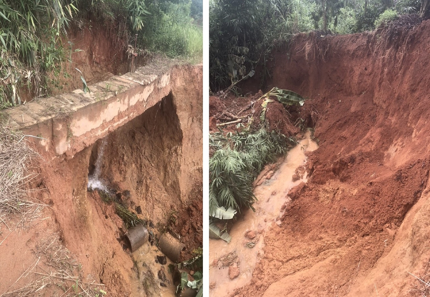 Điểm sạt lở tại bề mặt kênh công trình thuỷ lợi Suối Đá.