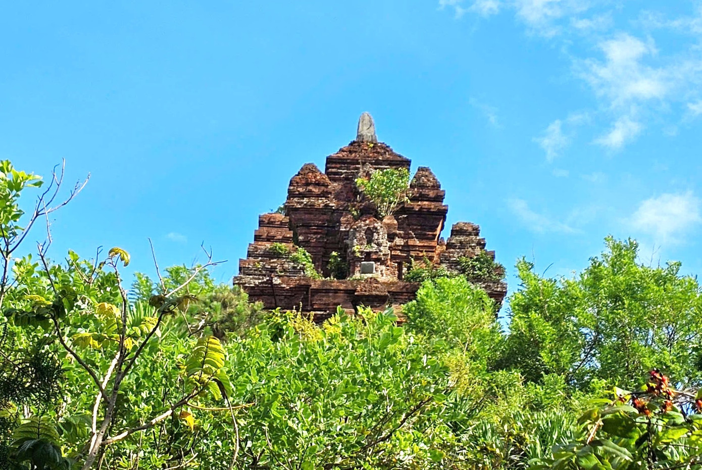 Trên đỉnh tháp có một trụ đá hình chóp nhọn, biểu tượng của Linga- sinh thực khí nam, tượng trưng cho thần Shiva, một trong ba vị thần tối cao của Ấn Độ giáo. Trên đỉnh tháp có một trụ đá hình chóp nhọn, biểu tượng của Linga- sinh thực khí nam, tượng trưng cho thần Shiva, một trong ba vị thần tối cao của Ấn Độ giáo.