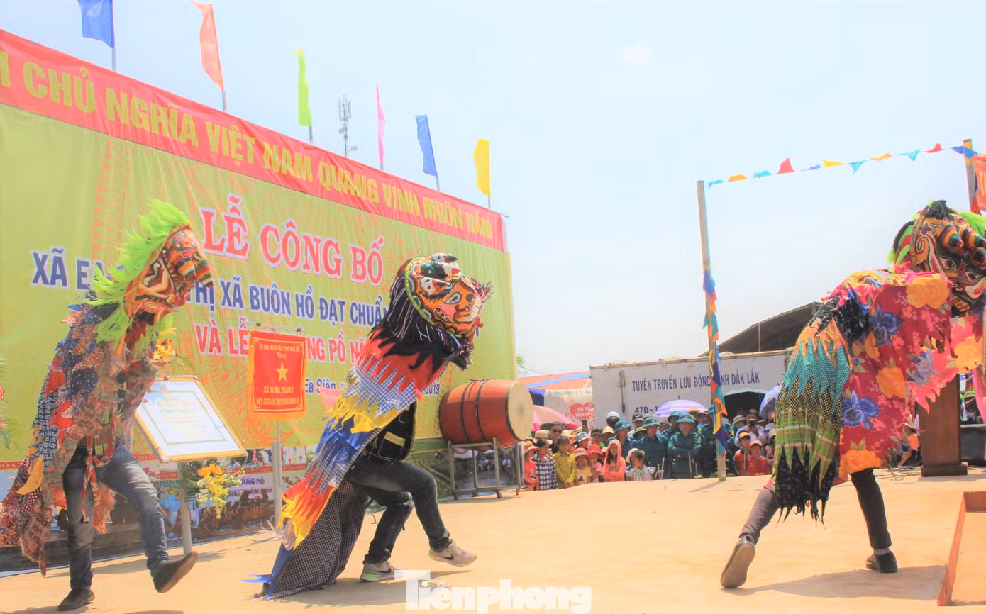 Khi di cư vào Tây Nguyên lập nghiệp, họ vẫn gìn giữ phong tục, truyền thống, trong đó có điệu múa sư tử mèo. Trong lần xã Ea Siên (thị xã Buôn Hồ, Đắk Lắk) được công nhận xã nông thôn mới, chúng tôi có dịp chiêm ngưỡng điệu múa sư tử mèo sôi động, hấp dẫn.