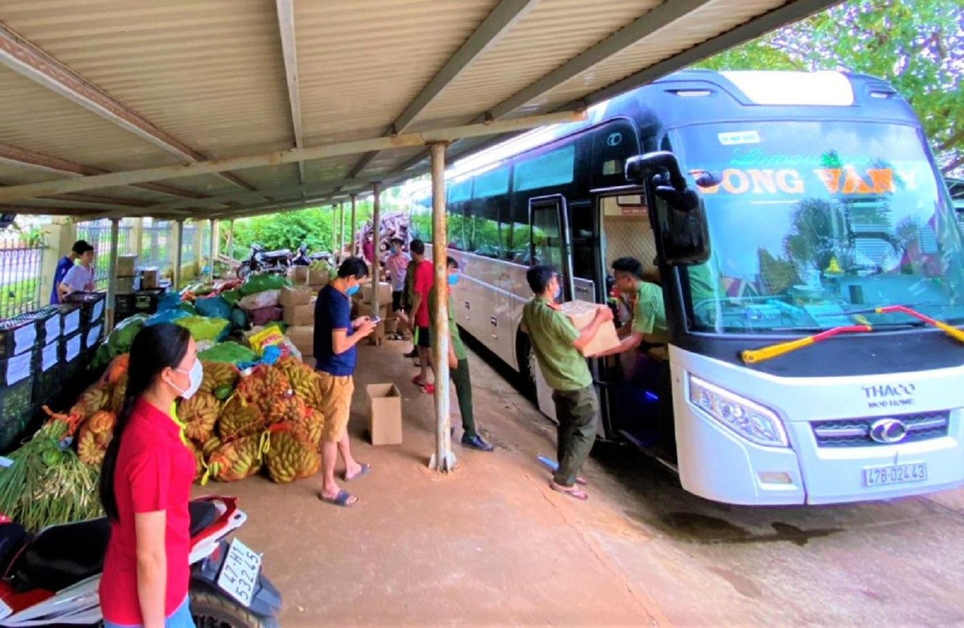 Nông sản từ thiện được Cty Long Vân chở bằng xe khách có máy lạnh