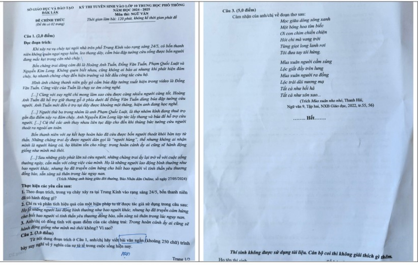 Đề thi môn Ngữ văn lớp 10 tại Đắk Lắk Đề thi môn Ngữ văn lớp 10 tại Đắk Lắk