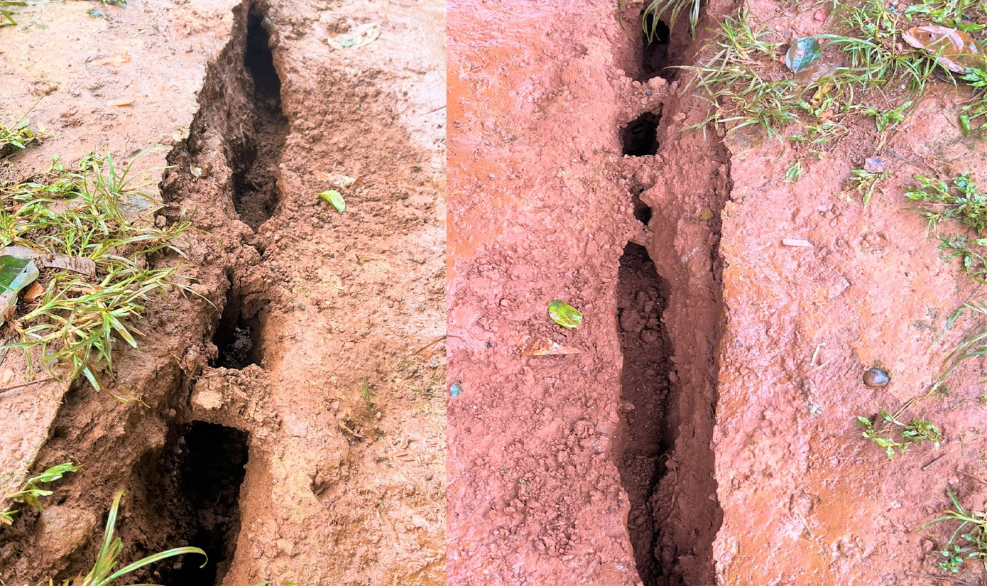 Các vết nứt ở xã Quảng Trực tiếp tục lan rộng