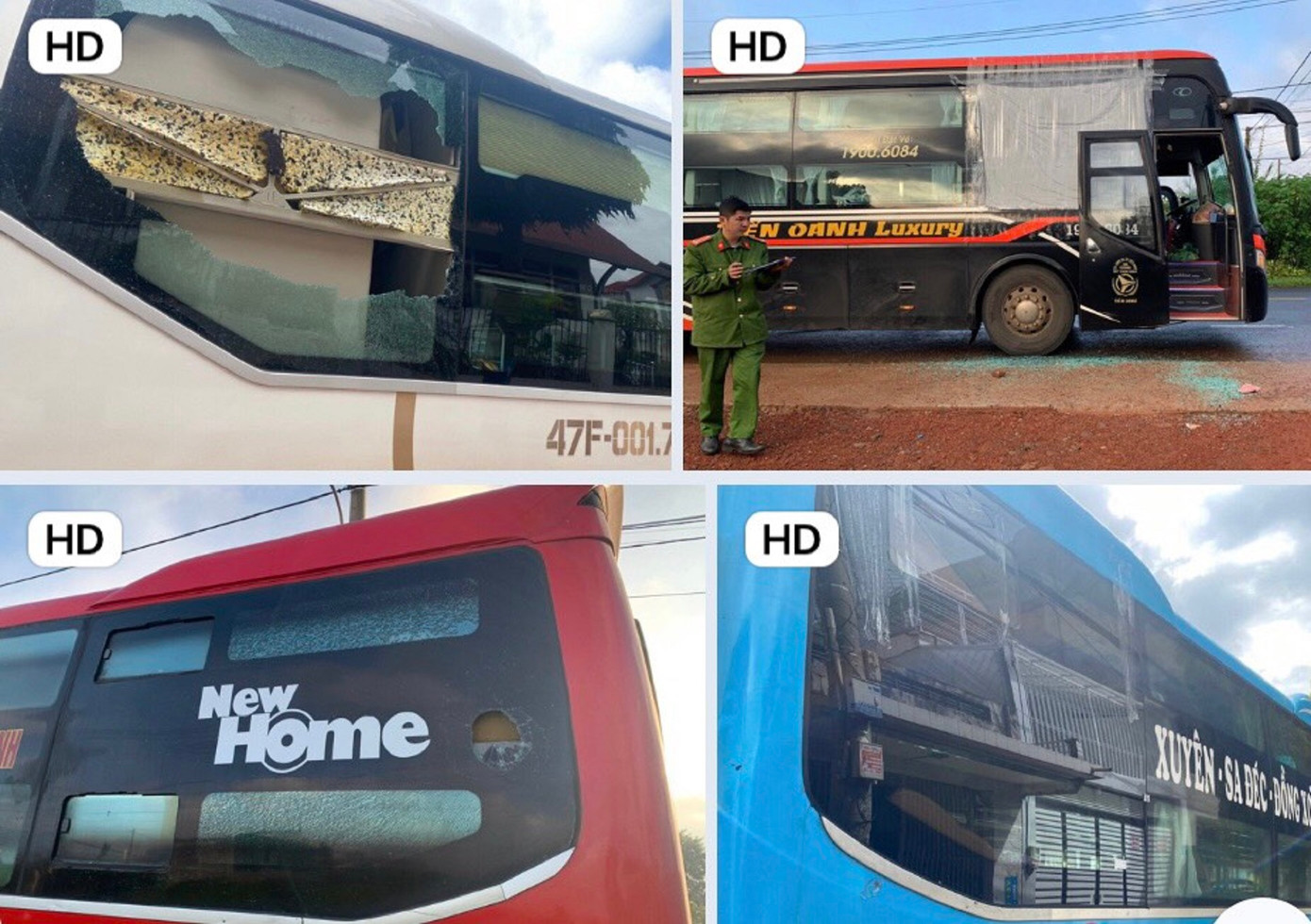 Nhiều xe khách bị ném đá làm vỡ kính