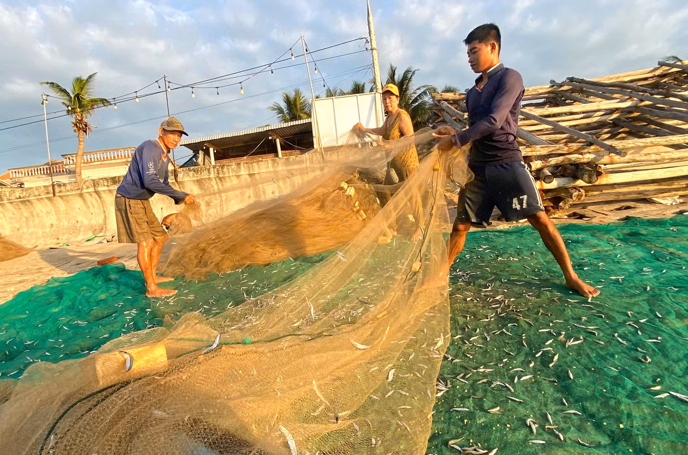 Theo người dân, công đoạn thu lưới lấy cũng tốn khá nhiều thời gian, công sức. Theo người dân, công đoạn thu lưới lấy cũng tốn khá nhiều thời gian, công sức.