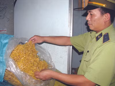 Măng sử dụng chất lưu huỳnh để sấy khô bị thu giữ tại Chi cục QLTT tỉnh Thanh Hóa Ảnh: Hoàng Lam