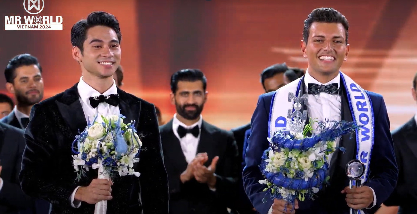 Đại diện Puerto Rico - Danny Mejia - đã đăng quang ngôi vị Mr World - Nam vương Thế giới 2024. Đại diện Việt Nam - Phạm Tuấn Ngọc giành ngôi á vương 1. Đại diện Puerto Rico - Danny Mejia - đã đăng quang ngôi vị Mr World - Nam vương Thế giới 2024. Đại diện Việt Nam - Phạm Tuấn Ngọc giành ngôi á vương 1.