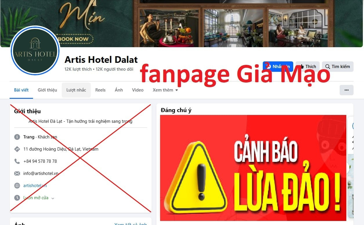 Các bài đăng cảnh báo thường được đơn vị ghim đầu trang. Ảnh: Artis Hotel Dalat. Các bài đăng cảnh báo thường được đơn vị ghim đầu trang. Ảnh: Artis Hotel Dalat.