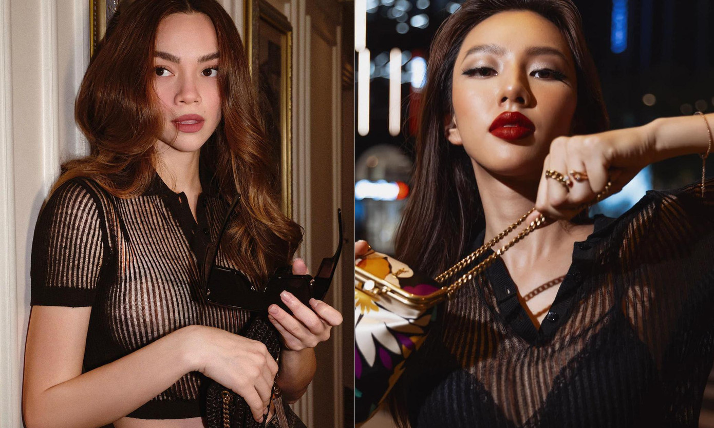 Là hai mỹ nhân đình đám của showbiz Việt, Thùy Tiên và Hồ Ngọc Hà từng nhiều lần 'đụng hàng' váy áo khiến fans chú ý. Mặc dù mặc đồ giống đàn chị hot nhất nhì showbiz nhưng Thùy Tiên vẫn thể hiện được thần thái và đẳng cấp của một đương kim Hoa hậu Hòa bình Quốc tế và nhận được nhiều lời khen của các fans.