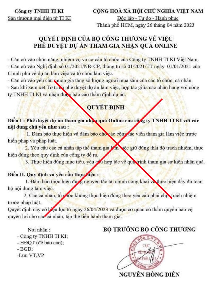 Bộ Công Thương khẳng định văn bản trên là hoàn toàn giả mạo. Bộ Công Thương khẳng định văn bản trên là hoàn toàn giả mạo.