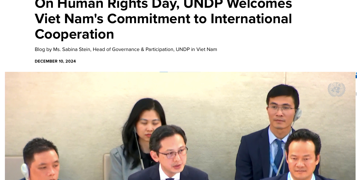 Bài viết của bà Sabina Stein đăng trên trang của UNDP Việt Nam. (Ảnh chụp màn hình) Bài viết của bà Sabina Stein đăng trên trang của UNDP Việt Nam. (Ảnh chụp màn hình)